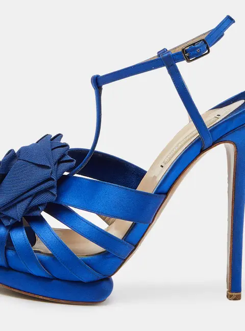 Nicholas Kirkwood Blue Satin Platform Ankle Strap Sandals Size 39