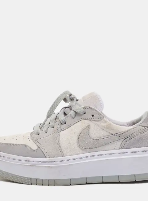Air Jordans Grey/White Suede Elevate Air Jordan 1 Low Top Sneakers Size 40.5