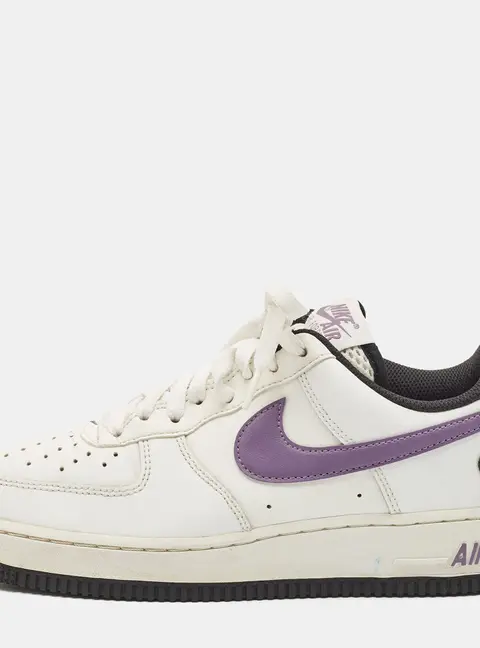 Nike White/Purple Leather Air Force 1 Low Hoops White Canyon Purple Sneakers Size 40.5
