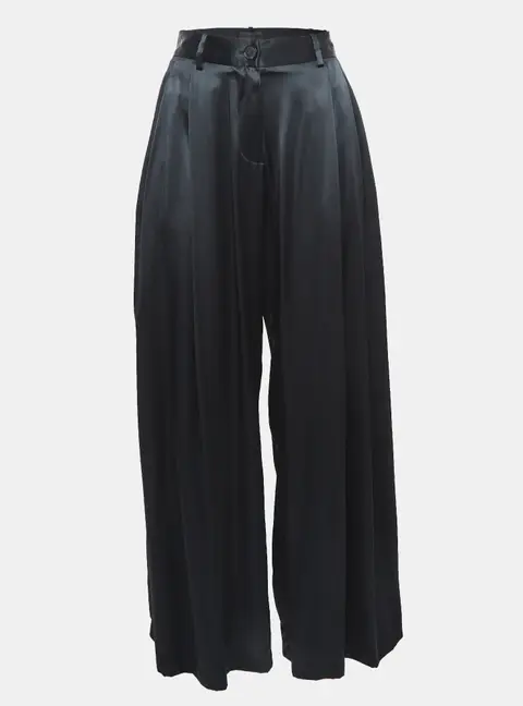 Nili Lotan Black Satin Wide-Leg Seville Pants M