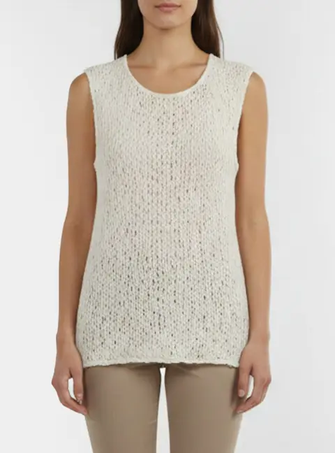 Nina Ricci Cream Weave Pattern Chiffon Sleeveless Top M