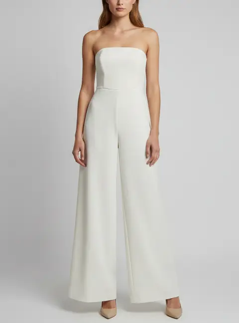 Nomi Fame Off White Crepe Palazzo Pant Strapless Sarah Jumpsuit S