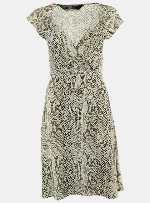Norma Kamali Pale Grey Snake Print Jersey Wrap Dress M