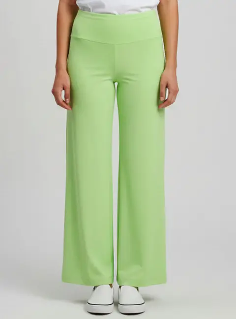 Norma Kamali Neon Green Synthetic Knit Wide Leg Pants S