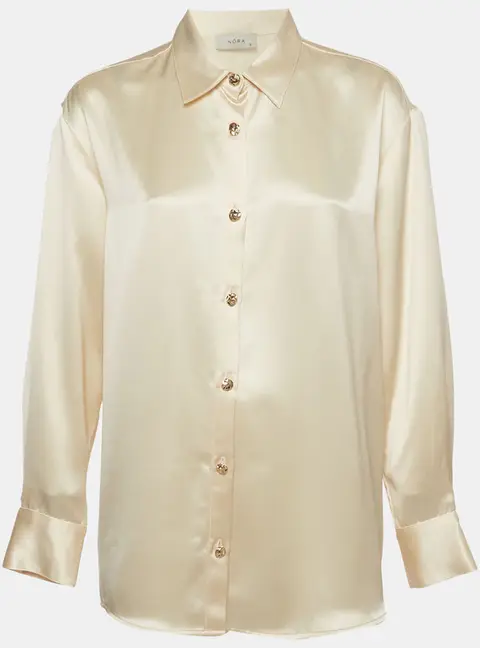 Nora Beige Satin Button Up Long Sleeve Shirt S