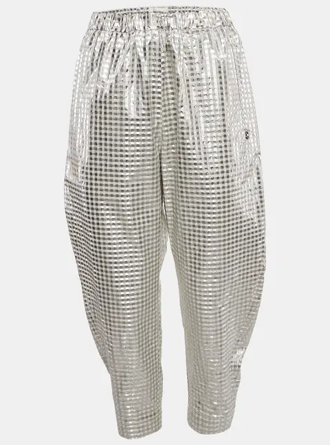 Ottodame Silver Lurex and Cotton Blend Gingham Trousers S