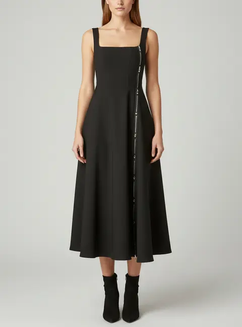Oddmuse Black Crepe and Sateen The Ultimate Muse Midi Dress S