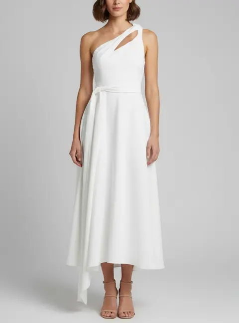 Oddmuse White Sateen The Ultimate Muse Asymmetric Midi Dress XS