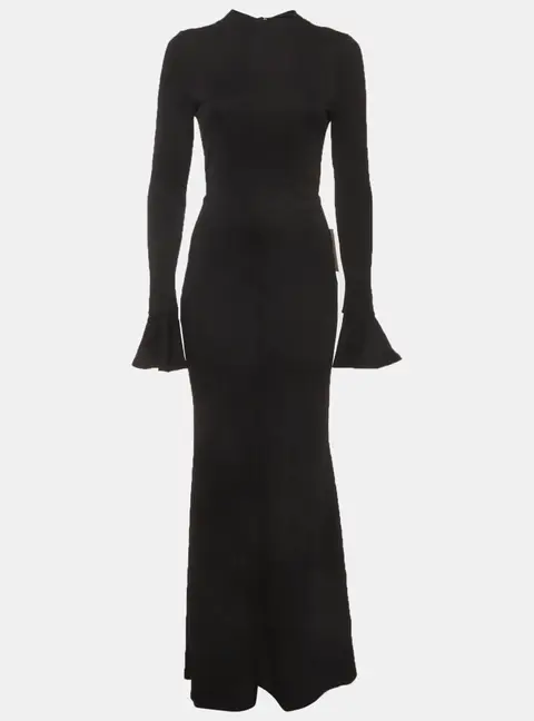 Oddmuse Black Jersey Knitted Long Sleeve Maxi Dress S