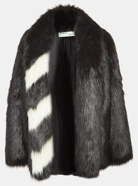 Off-White Black Faux Fur Front Open Overcoat M