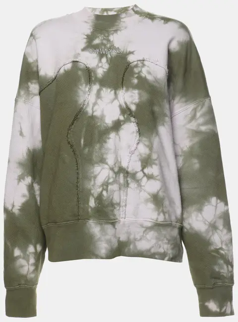 Off-White Green Tie Dye Cotton Knit Crew Neck Sweatshirt XS