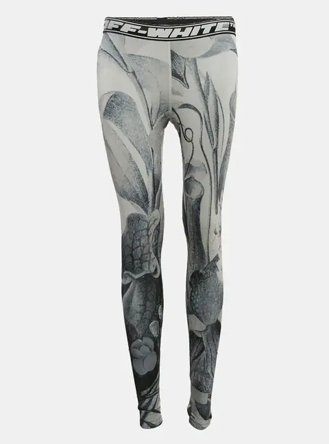 Off-White Grey Athleisure Botanical Print Jersey Leggings S