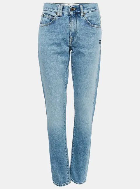 Off-White Blue Denim Distressed Slim Fit Jeans L Waist 32"