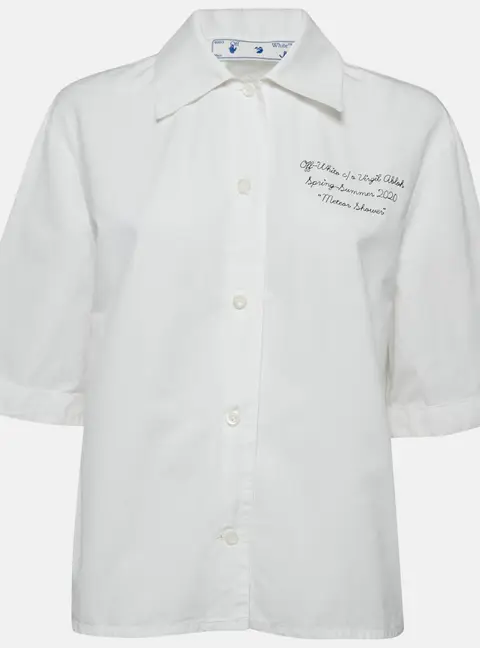Off-White White Embroidered Cotton Short Sleeves Shirt S