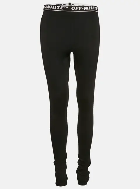 Off-White Black Logo Waistband Jersey Active Leggings L