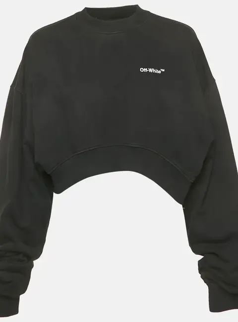 Off-White Black Logo Embroidered Cotton Crop Sweatshirt M