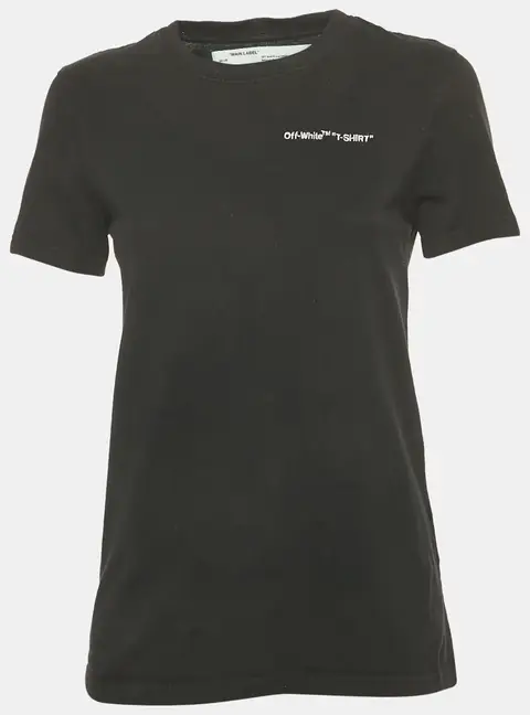 Off-White Black Logo Embroidered Jersey Crew Neck T-Shirt XS
