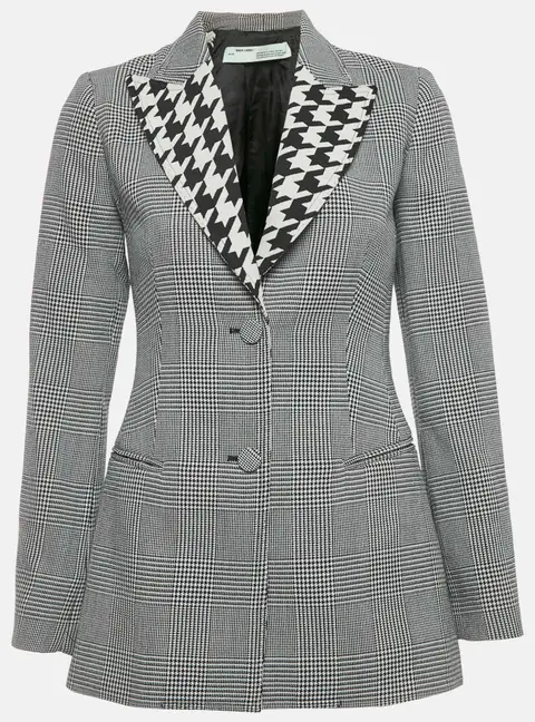 Off-White Black/ White Prince Of Whales Wool Single Breasted Blazer S
