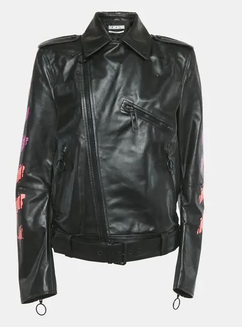 Off-White Black Arrow Painted Leather Jacket L