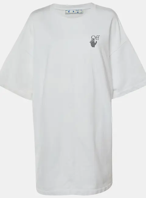 Off-White White Arrow Print Cotton T-Shirt Dress M