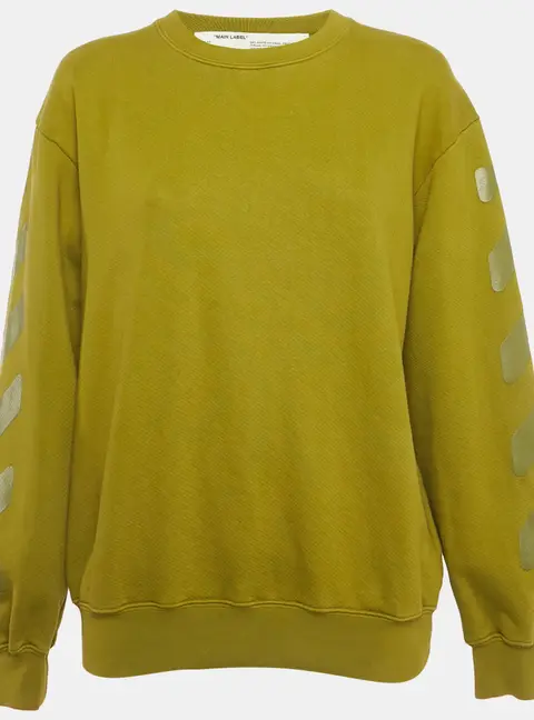 Off-White Green Cotton Crewneck Arrow Print Sweatshirt S