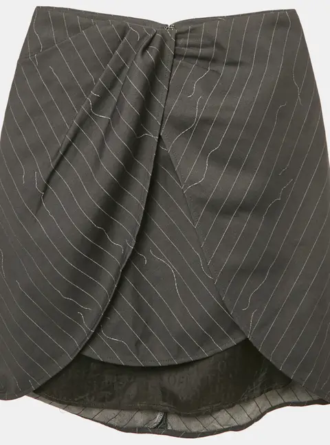 Off-White Grey Pinstripe Layered Mini Skirt S