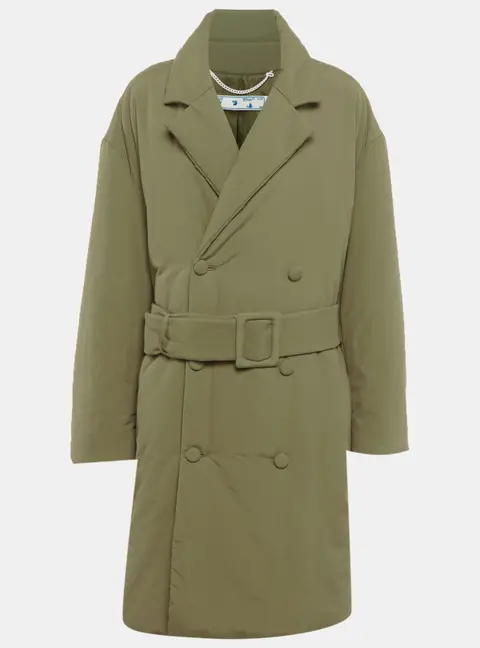 Off-White Green Synthetic Double Breasted Trench Coat S