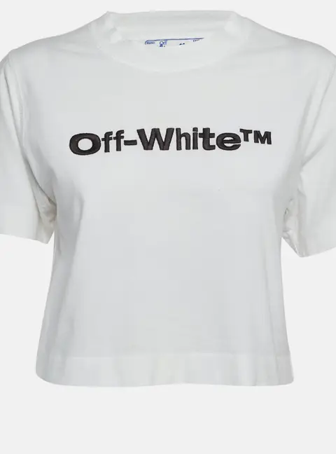 Off-White White Logo Embroidered Crop T-Shirt XS