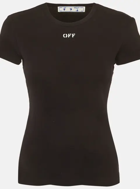 Off-White Black Logo Print Rib Knit T-Shirt S