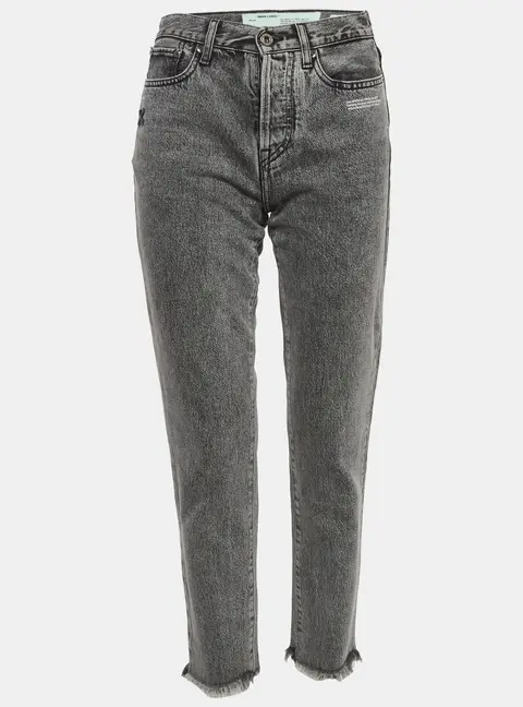 Off-White Grey Denim Raw Edge Skinny Jeans S/Waist 26"