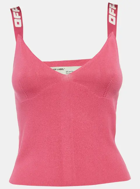 Off-White Pink Stretch Knit Logo Band Tank Top M