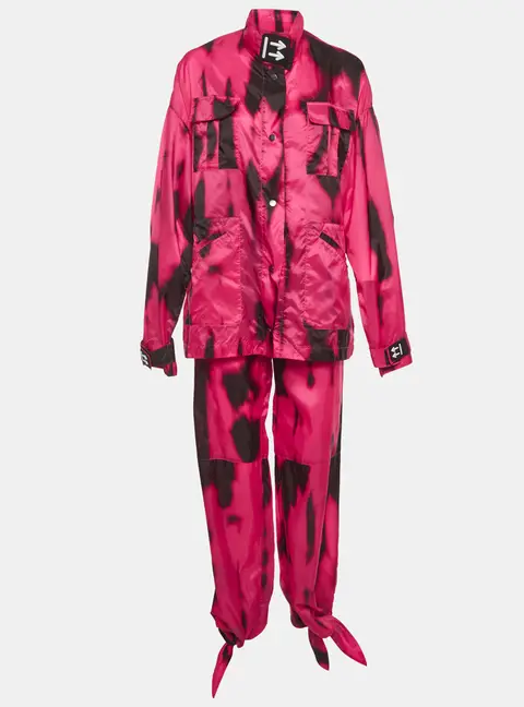 Off-White Pink/Black Tiger Dye Nylon Jacket and Pants Suit M/L