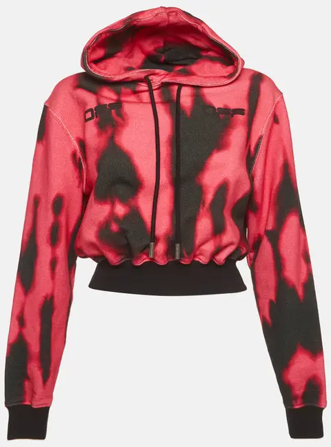 Off-White Pink/Black Logo Print Jersey Hoodie XS