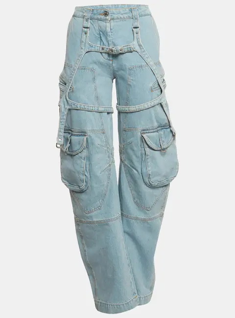 Off-White Blue Denim Belt Looped Wide Leg Jeans S/ Waist 27"