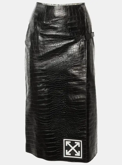 Off-White Black Embossed Leather Wrap Skirt S
