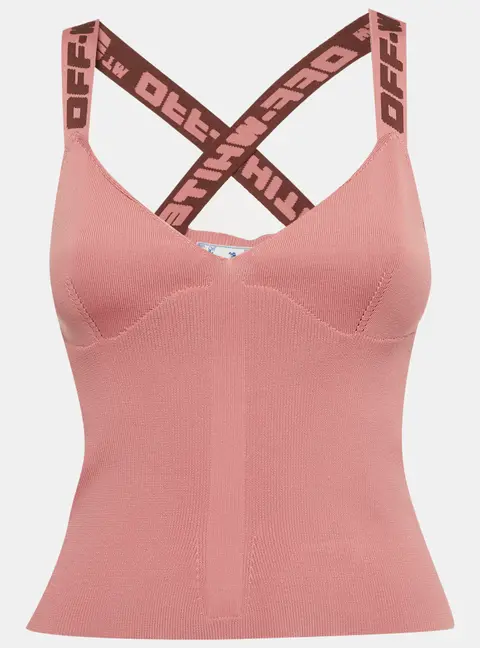 Off-White Light Pink Stretch Knit Logo Band Tank Top L
