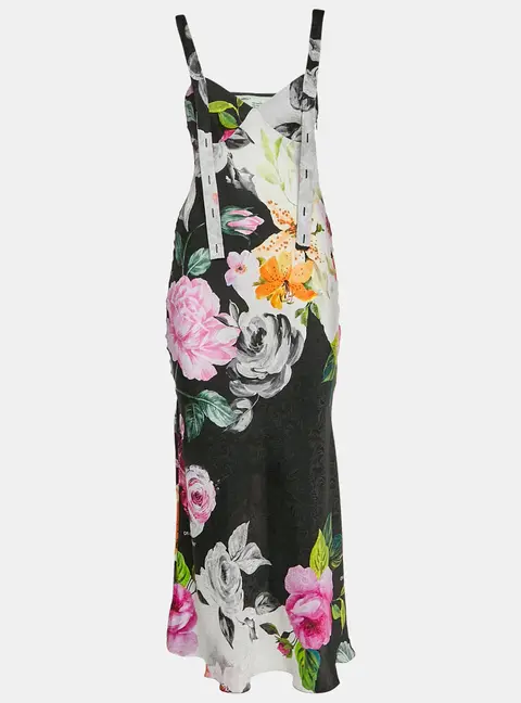 Off-White Multicolour Floral Print Silk Strappy Midi Dress S