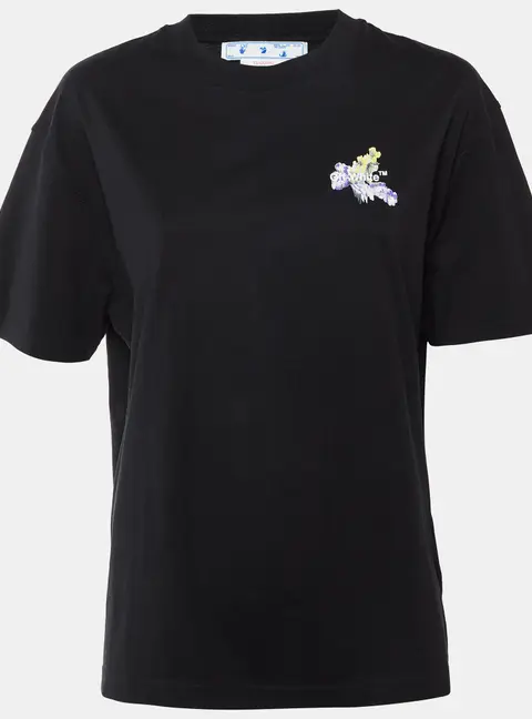 Off-White Black Floral Print Cotton Crew Neck T-Shirt M