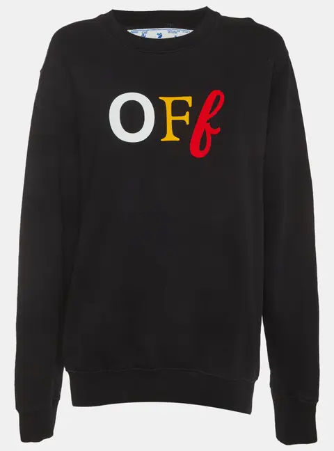 Off-White Black Logo Print Cotton Knit Oversized Sweatshirt S