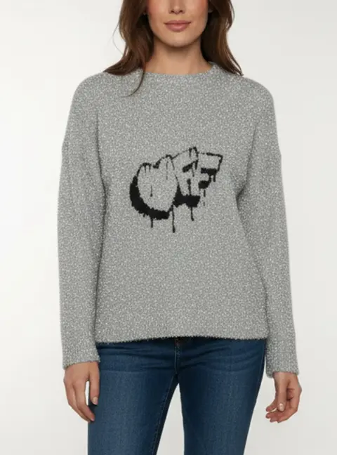 Off-White Silver Logo Intarsia Lurex Knit Sweater S