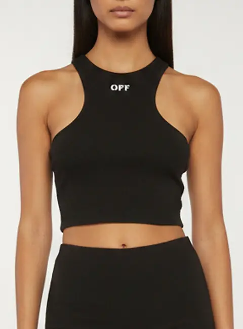 Off-White Black Logo Graphic Rib Knit Tank Top M