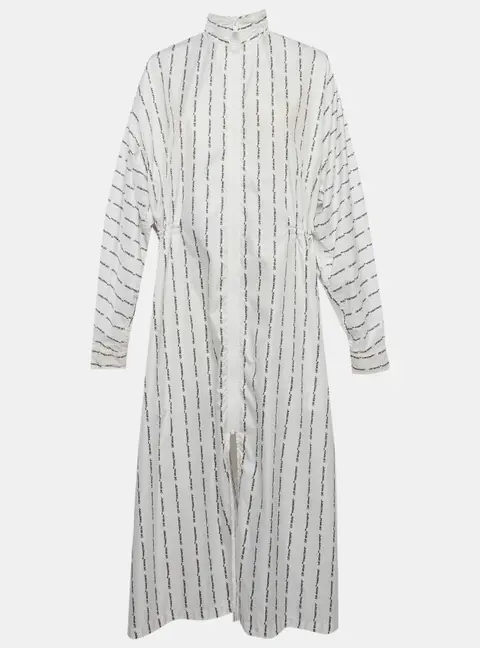 Off-White White Logo Pinstripe Synthetic Long Hooded Coat S