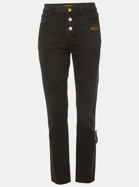 Off-White Black Slogan Print Denim Straight Fit Jeans S/Waist 26"