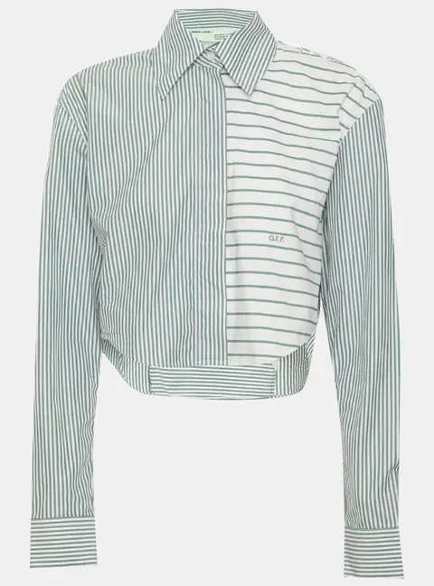 Off-White Green/White Pinstriped Cotton Blend Cropped Shirt XS