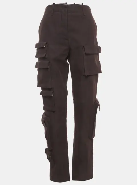 Off-White Brown Gabardine Multi-Pocket Cargo Pants M