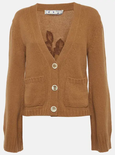 Off-White Beige Floral Embroidered Knit Cardigan M
