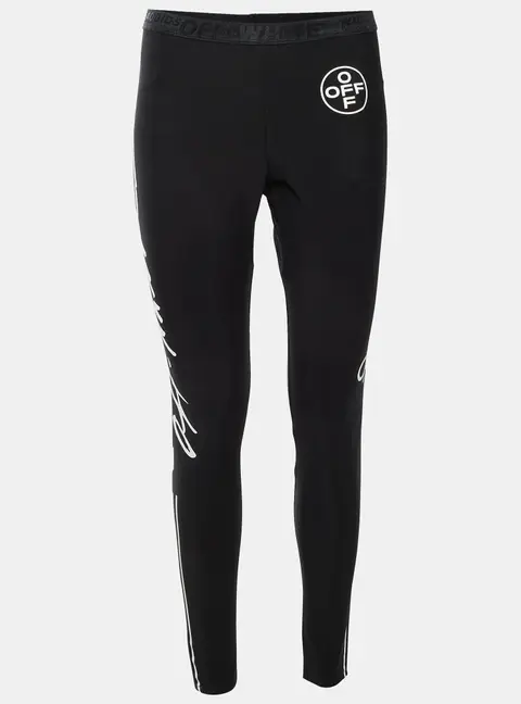 Off-White Black Diagonal Logo Print Jersey Leggings M