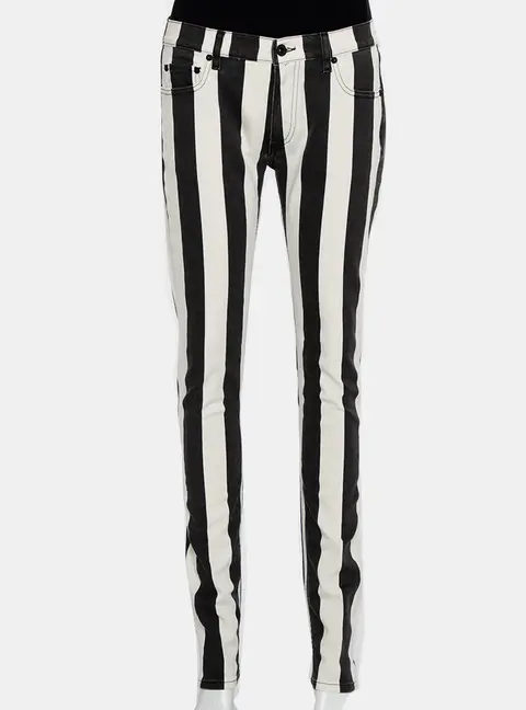 Off White Monochrome Striped Denim Skinny Jeans M