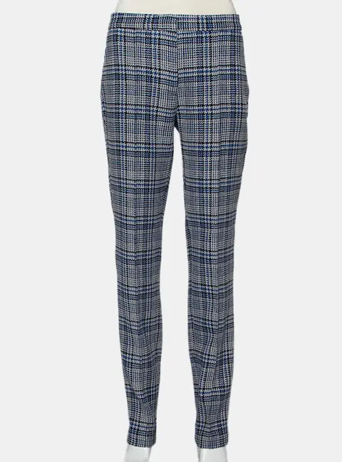 Off-White Blue & Grey Patterned Wool Zip Detail tapered Leg Pants M