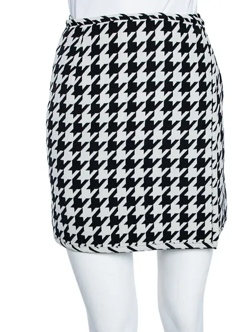 Off-White Monochrome Houndstooth Print Wool Mini Wrap Skirt S